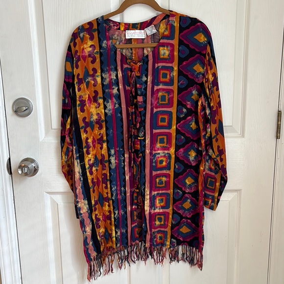 Pier 1 Tops - Vintage PIER 1 IMPORTS Colorful Geometric Patterned Cover up Tunic size Medium